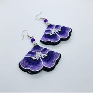 Purple Rose Embroidered Earrings